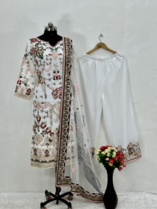 Ensemble de vêtements de créateurs pour femmes, impression numérique, sérigraphie dessinée à la main, broderie, impression de décharge, fausse fourrure, Kurta, humidité - Product Image 6