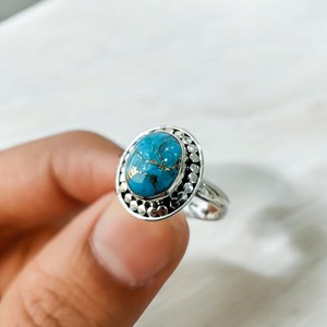 Anillo fino de Plata de Ley 925 hecho a mano de diseñador turquesa con ajuste de bisel de diamante de corte ovalado Natural joyería elegante - Product Image 2