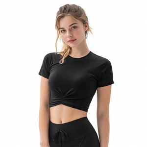 เสื้อครอปท็อปแขนสั้นผู้หญิง ผ้าโพลีเอสเตอร์ 100% เสื้อโยคะผู้หญิง เสื้อครอปท็อปผู้หญิง - Product Image 2