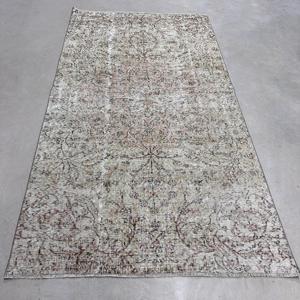 Turkish Vintage Area Rug 4.2x7.7 ft, Gray <b>Brown</b> Plants & trees <b>Wool</b> Rug - Product Image 1