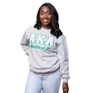 <b>Grey</b> XAKA Mastered It Sweatshirt Unisex Casual <b>Fleece</b> Pullover with Pink and Green Lettering, Comfortable & Everyday Greek Wears - Product Image 2