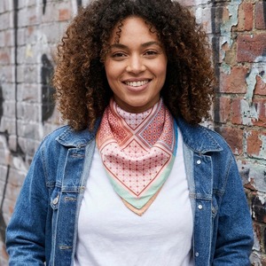 MonaScarfs Modern Patchwork Micro-Pattern Star <b>Bandana</b> Small Square Silk Feel Machine Hemmed Neck Scarf European-American Style - Product Image 6