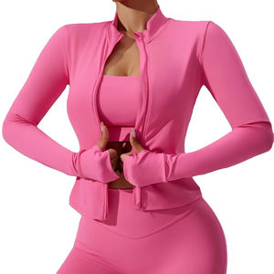 Vêtements de sport pour femmes, logo personnalisé, course à pied, séchage rapide, respirant, grande taille, veste zippée, manches longues, coupe ajustée, yoga - Product Image 4