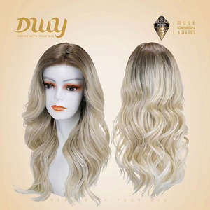 River-DWY Long Wavy Blonde Glueless Synthetic <b>Wig</b> Transparent Lace Front Free Part with Free Part and Lace Front Design - Product Image 1