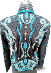 Veste d'équitation Western Showmanship de meilleure qualité bleu noir avec culotte en spandex avec logo personnalisé vêtements de sport équestres - Product Image 2