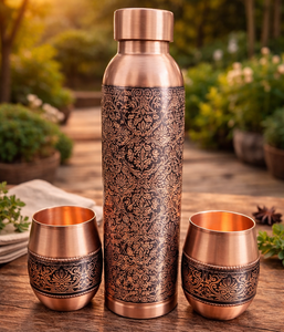 Vajilla de Cobre Hecha a Mano en India, Tazas de Cobre de Calidad de Exportación, Utensilios Tradicionales de Cobre, Botella de Cobre con Vidrio - Product Image 3