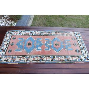 Alfombra Turca de 2.8x6 pies, Alfombra Vintage, Alfombra Azul de Lana del Suroeste - Product Image 3