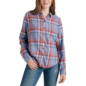Camicia a Quadri da Donna Lucky Brand, Arancione, Taglia XS, in Popeline di Seta e Cotone Lavorato a Maglia, Stile Casual con Logo Ricamato per Ufficio, Autunno - Product Image 1