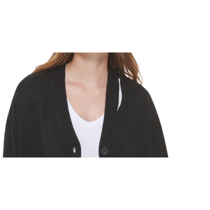 Cardigan da Donna Calvin Klein con Scollo a V Traforato, Nero, Taglia Grande - in Acrilico e Lana Jacquard Lavorato all'Uncinetto, Casual per Primavera Estate Inverno - Product Image 2