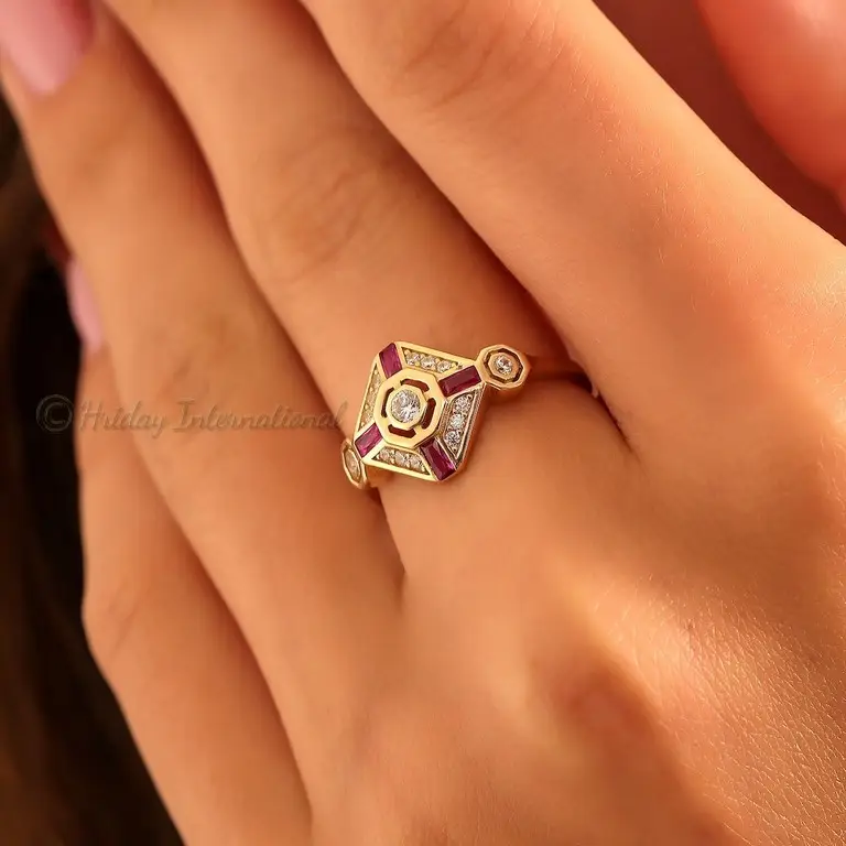 Design Top Seller 925 argento Sterling giallo e oro rosa Vermeil rubino naturale e Cz stile donne anello a basso prezzo