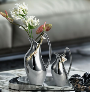 Florero transparente craquelado plateado moderno artesanías de Metal de mesa para decoración del hogar para hoteles cena decoración de flores modernas - Product Image 6