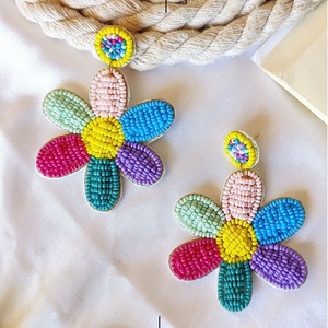 Boucles d'oreilles en perles vintage multicolores pour femmes Patriotic Memorial Day Orange White Blue Wedding Fabric Material - Product Image 2