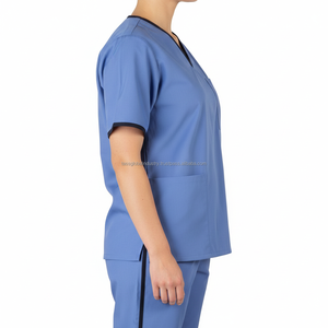 Conjunto de Uniforme Médico Unisex con Cuello en V, 100% Algodón Satinado, Personalizado OEM, con Múltiples Bolsillos, Detección de Agujas, Fusión sin Costuras, para Uso Hospitalario - Product Image 3