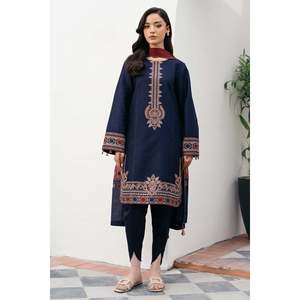 Ensemble de costume Dhanak brodé 3 pièces pour femmes JAZMIN avec châle imprimé Courtrai et pantalon - BIC-4301 - Product Image 1