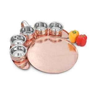 Superking – vaisselle indienne en acier inoxydable, assiette de chargeur en cuivre, Design martelé, Thali - Product Image 1