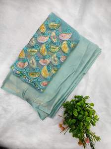 Designer Ethnique Traditionnel Soie Sari Belle Broderie Paillettes Travail pour les Fêtes de Mariage Pakistanais Indien Pakistanais Vêtements - Product Image 4