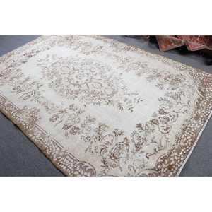 Tapis vintage, grand tapis turc 6x9,2 pieds, tapis en laine blanc à motifs de plantes et d'arbres - Product Image 4