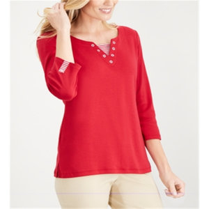 Maglia Casual Vintage da Donna Karen Scott, Taglia X-Large, a Righe con Scollo a V, Rossa con Ricamo a Occhielli e Decorazione Floreale per la Primavera - Product Image 1