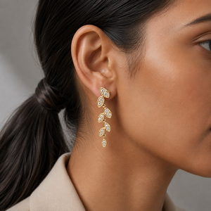 Round Cut Lab Grown <b>Diamond</b> <b>Earring</b> 14K 18K Solid Gold Pave Leaf <b>Dangle</b> <b>Earring</b> DEFVVS Luxury Anniversary Gift <b>Earring</b> Wholesale - Product Image 3
