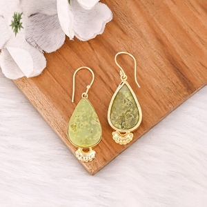 Designer Brass Gold Plated Gemstone <b>Earrings</b> With Green <b>Opal</b> Elegant Brass Drop <b>Earrings</b> With Shine And Finish For Birthday Gift - Product Image 4