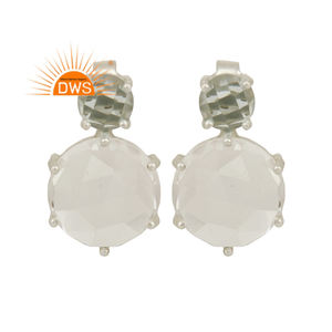 Pendientes de plata de ley con Topacio azul natural y Gema de cristal, joyería personalizada - Product Image 1