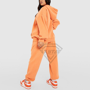 Chándales de Forro Polar de Invierno de Tela Premium al por Mayor, Lavado Ácido, Logotipo Personalizado, 100% Algodón, Chándal Informal Grueso para Mujer, Color Sólido - Product Image 2