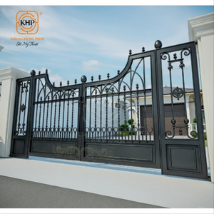Portails de cour en fer forgé en promotion : Modélisation 3D, galvanisation à chaud, revêtement poudré, conception double ouverture sécurisée pour usage commercial - Product Image 2