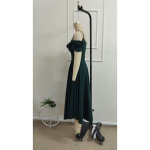 Women's <b>Spaghetti</b> Strap Off-Shoulder Detail Sweetheart Neckline <b>Long</b> Flared Imported Crepe Dress, 34402 - Green - Product Image 6