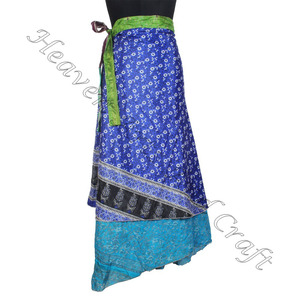 กระโปรงผ้าไหมอินเดียวินเทจใหม่, กระโปรงห่อส่าหรีสไตล์โบฮีเมียนมหัศจรรย์สำหรับผู้หญิงกระโปรงห่อแบบกลับด้านได้สำหรับเด็กผู้หญิงผ้าโสร่ง - Product Image 4