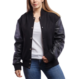 Chaquetas universitarias con relleno de algodón transpirable de primera calidad de etiqueta privada para mujer, chaqueta de béisbol informal con logotipo personalizado para mujer - Product Image 1