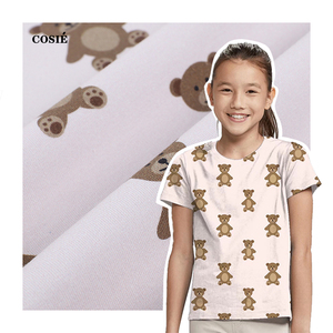 Vải 95% Cotton 5% Spandex 220gsm Tùy Chỉnh Áo Thi Đấu Cảm Giác Tay Mềm In Họa Tiết Gấu Hoạt Hình Vải Dệt Kim Cho Trẻ Em - Product Image 1