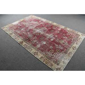 Vintage Rug, 5.3x8.3 ft Turkish Rug, <b>Red</b> Ombr <b>Wool</b> Rug - Product Image 2