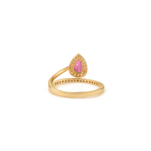 Produits en vente chaude 100% authentique Rubis en forme de poire et diamant taille ronde Dernière bague flottante de créateur pour mariage Or jaune 14 carats - Product Image 5