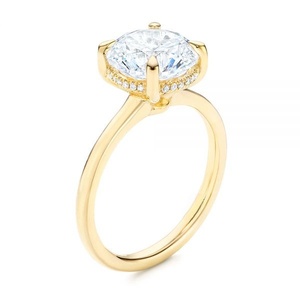 Anillo de compromiso de solitario de oro de 14K a la moda, diseño de Halo oculto, ajuste de incrustaciones de moissanita incolora, fiestas de estilo clásico - Product Image 4