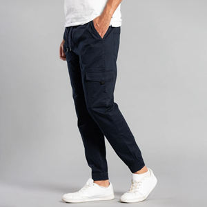 Venta al por mayor 100% algodón pantalones de chándal para hombre logotipo bordado personalizado Color Azul Marino sólido 4 bolsillos Baggy Streetwear hombres pantalones de chándal - Product Image 6