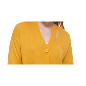Calvin Klein Women's Long Cutout V Neck Cardigan <b>Yellow</b> Size X-Small Winter Season Casual Style Jacquard Technics <b>Wool</b> Acrylic - Product Image 2