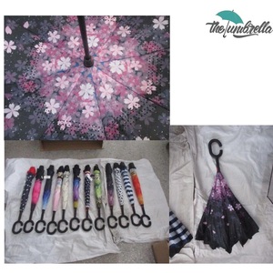 Parapluies réversibles à ouverture automatique, imprimés floraux bohèmes, design traditionnel décontracté, parfaits pour les voyages, en polyester 190T, logo personnalisable - Product Image 1