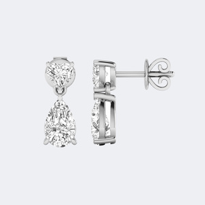 2.25CTW Heart Pear Two Stone Drop Earrings Gold Lab Grown <b>Diamond</b> Linear Dangle <b>Jewelry</b> for Women - Product Image 1