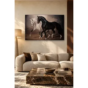 ภาพพิมพ์บนผ้าใบม้าสีดำและสีขาวเดินเคียงข้างกันของฟิดา - Product Image 4