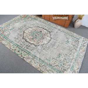 Alfombra Turca Vintage de 5.1x8 pies, Alfombra Grande, Alfombra de Lana Marroquí Azul Grisácea - Product Image 4