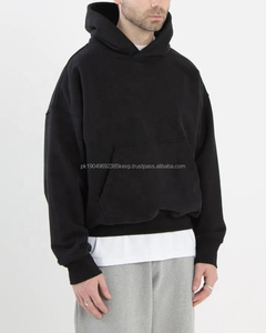 Sweat à capuche unisexe surdimensionné en molleton noir épais avec logo personnalisé, de haute qualité, 100% coton, coupe courte, impression en relief pour hommes - Product Image 1