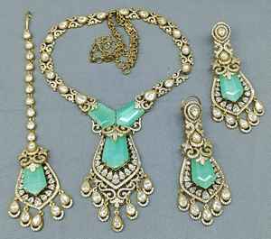 Trendy Fashionable Mehandi CZ Mossinaite kundan Necklace sku AN 299 BG/D-4 - Product Image 3