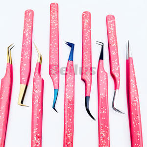 Pinzas de pestañas de acero inoxidable rosa de alta precisión, diseño de punta de bota recta delgada, herramienta de extensión de pestañas de etiqueta privada - Product Image 3