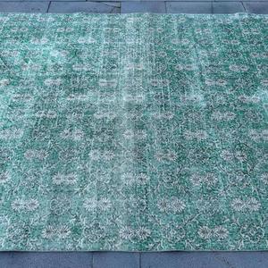 พรมตุรกีวินเทจขนาด 6.6x10.2 ฟุต พรมปูพื้น พรมขอบสีเขียว - Product Image 4