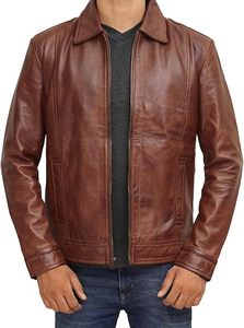 Chaqueta de moda de calle de lona de cuero marrón con cuello levantado acolchado ajustado para hombres - Product Image 2