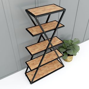 5-Tier Rectangle Iron Frame Storage Rack with Wood and Rubber Stand for Living Room-SFKS022 - Product Image 1