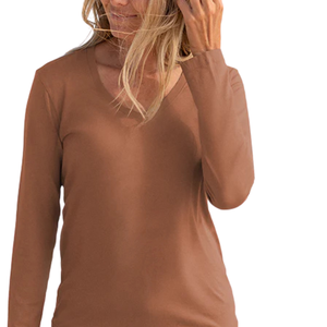 Camiseta de Manga Larga con Cuello en V para Mujer, 100% Algodón Orgánico de Lujo, Preencogido, Certificado GOTS, Ajuste Clásico, Suave y Premium - Product Image 5