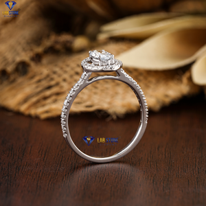 แหวนเพชรทรงกลม0.838 TDW Marquise & สุกใสตัด18K ลายรัศมีทองคำขาวพร้อมหินแล็บ cvd/hpht - Product Image 1