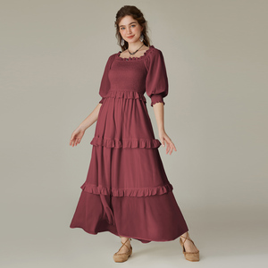 Abito Maxi da donna SL0506S24 a strati con maniche 3/4 a tracolla all'ingrosso Maxi abito vittoriano rinascimentale - Product Image 3