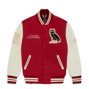 Vestes universitaires unisexes de couleur personnalisée avec broderie de dessin animé sur le devant, patchs en chenille de style streetwear, coque en cuir véritable - Product Image 1